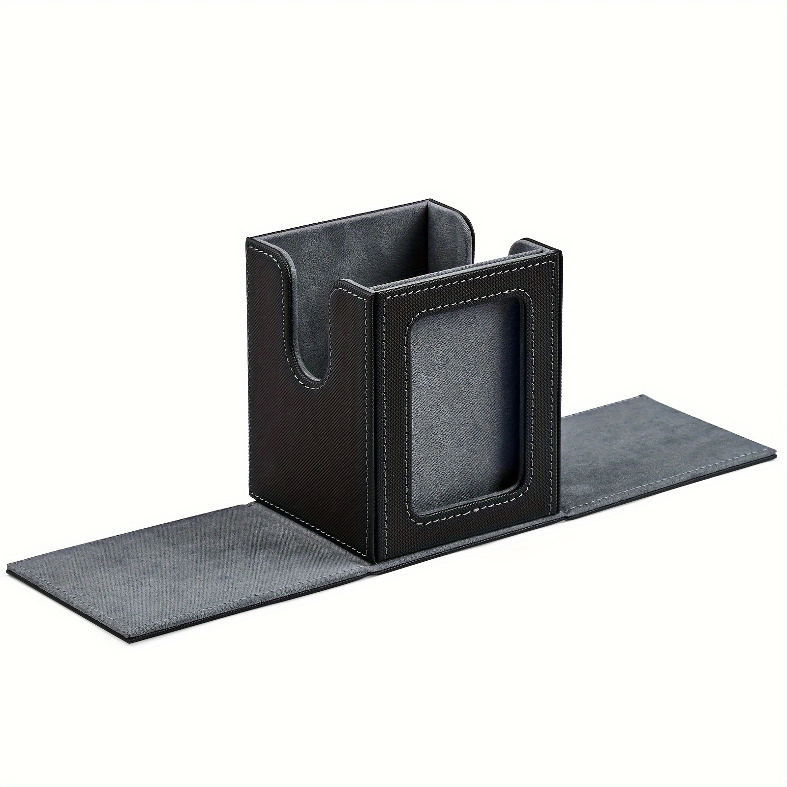 Card Deck Box with Display Window,Trading Card Storage Case,Holds 120+ Single Sleeved Cards,PU Leather Card Box for TCG Card: GRAY