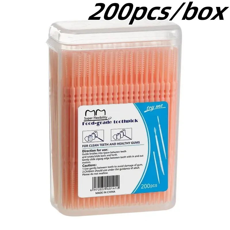 200 stks/doos Tandenstoker Borstel Plastic Wegwerp Rager Dubbele Hoofd Tandzijde Stok voor Huishoudelijke Mondreiniging Gereedschap: Oranje