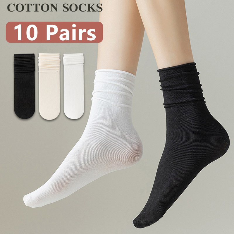 10 paires de chaussettes de tube de soie de glace mince pour femmes chaussettes d'été cool mi-mollet chaussettes de glace noires et blanches chaussettes de glace Pile Pile chaussettes de dames