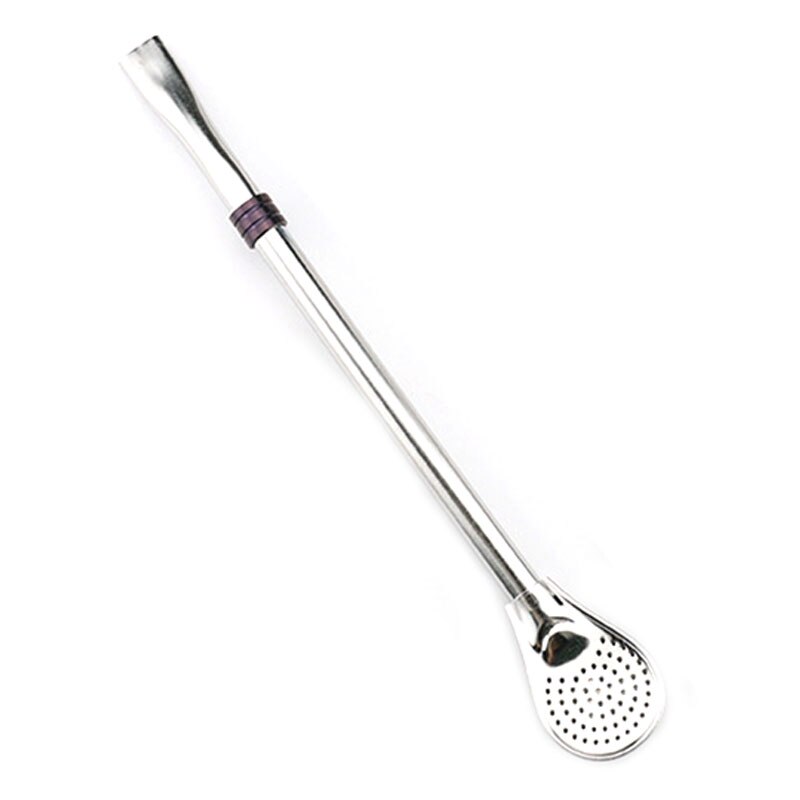 Reusable Metal Filter Drinking Straw Stainless Steel Coffee Tea Spoon Straw Detachable Spoons Drinking Straw Bar Tools: C-purple