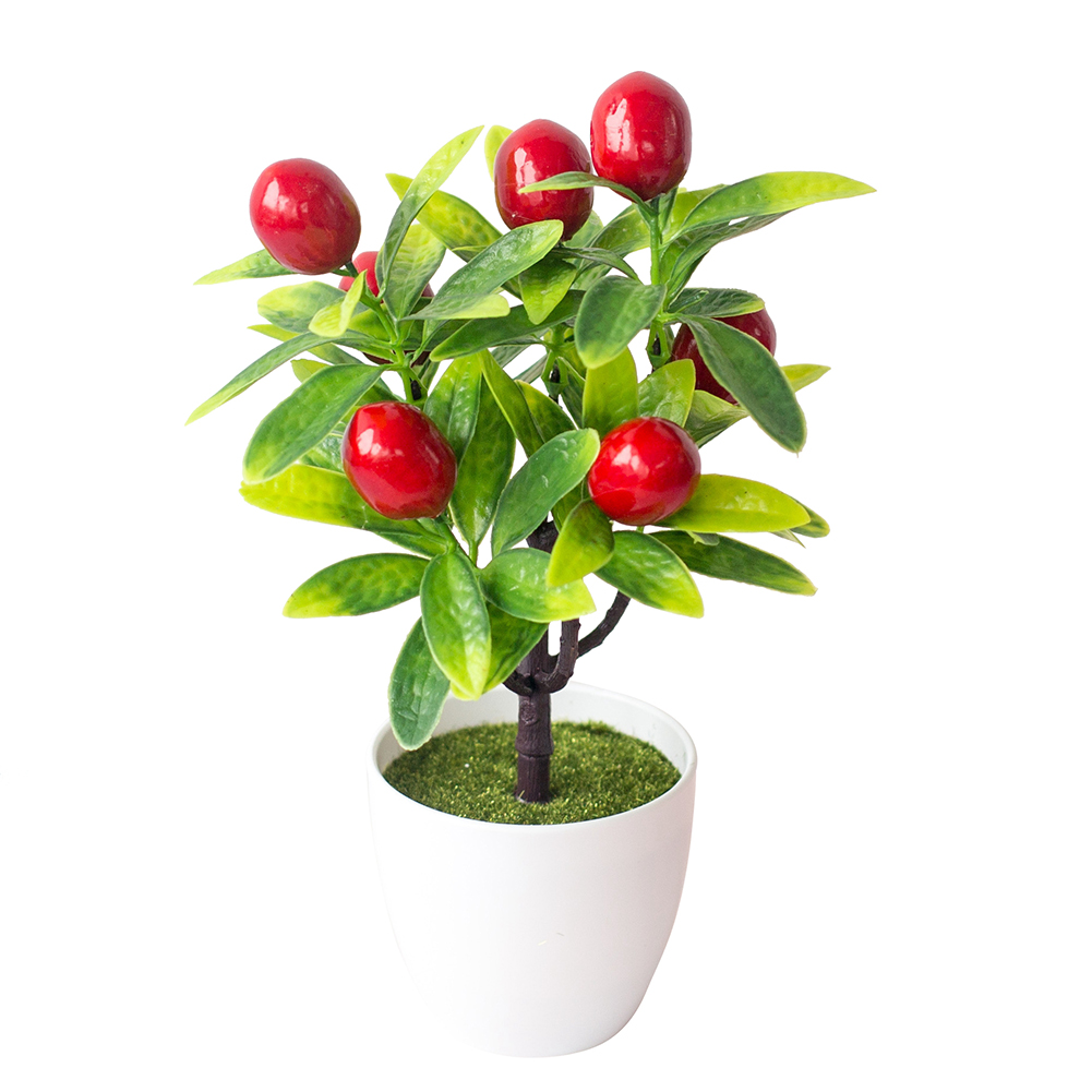 1pc kunstmatige fruitbomen bonsai bruiloft feest thuiskantoor bureau bonsai decoratie aardbei sinaasappel chinese bessen chili appel perzik t: Chinese bes