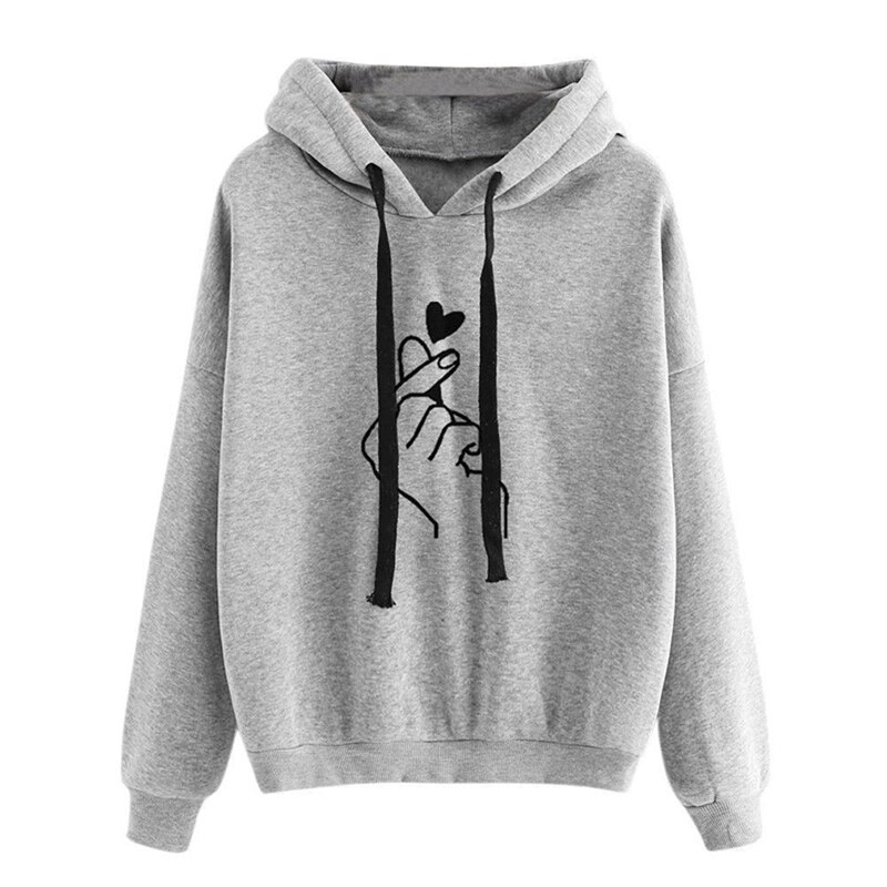 Hoodies Women Female Long Sleeve Print Hooded Sweatshirt Hoodie Tracksuit Sweat Coat Casual Sportswear S-3XL Hooded: XXXL / gray