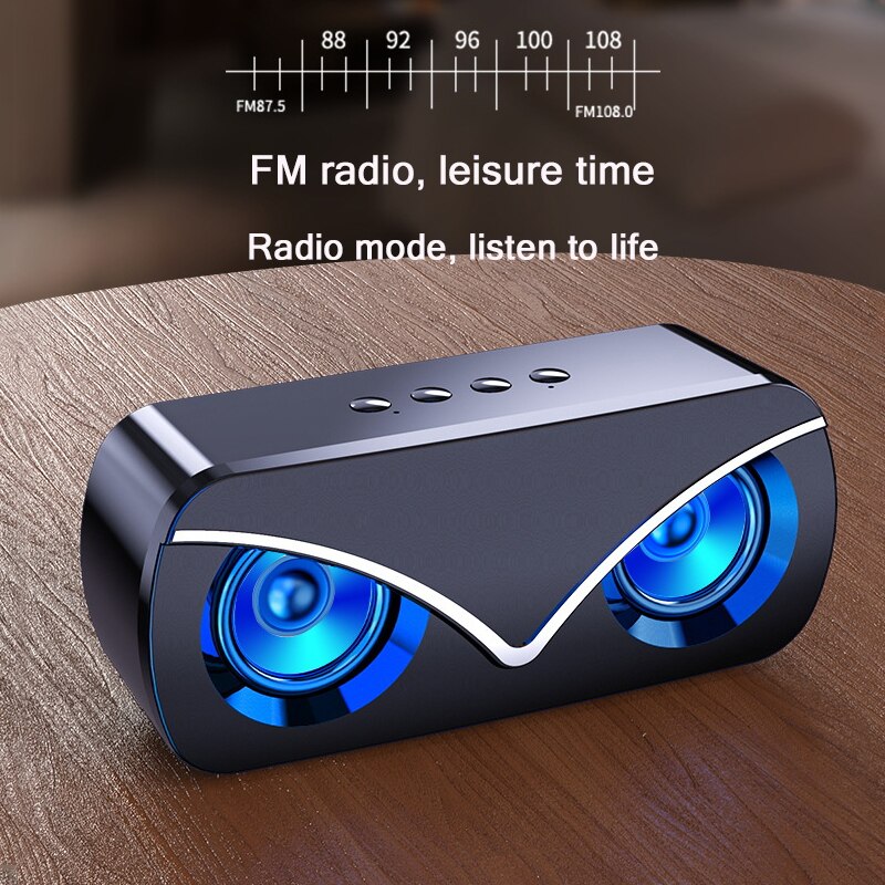 Dual Horns Bluetooth 5.0 Speaker with USB Flash Drive TF Card Playback Subwoofer TWS 1500mAh Wireless Bass Column