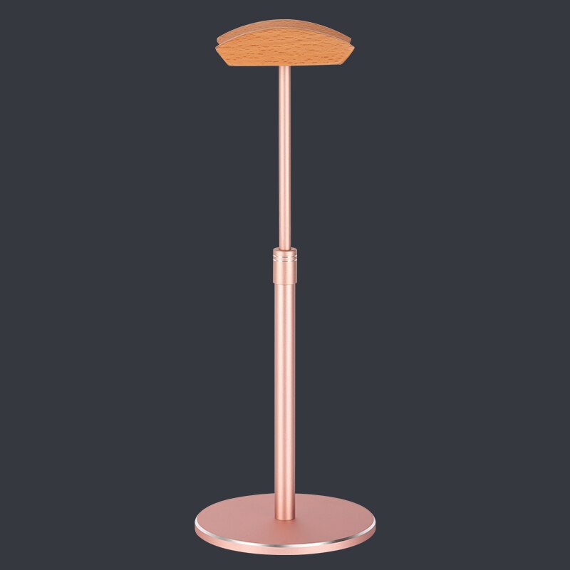 JINSERTA Aluminum Alloy Headphone Holder Up and Down Adjustable Headset Stand Bracket Display Shelf Wooden Desktop Hanger: Rose gold-beech