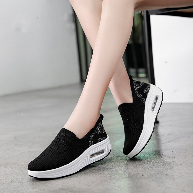 Women Mesh Shoes Soft Cushioning Walking Platforms Slip On Traveling Fitness Swing Shoes