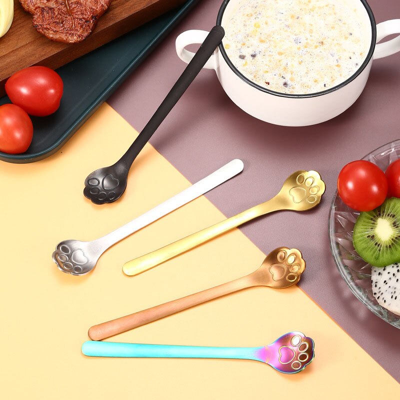 1Pcs Kat Poot Theelepel Multifunctionele Leuke Servies 304 Roestvrij Staal Kerst Benodigdheden Keuken Accessoires Koffie Taart Lepel
