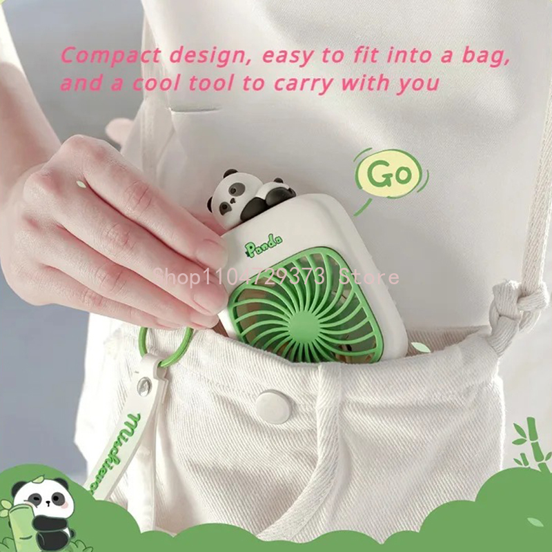 Draagbare sleutelhangerventilator voor op reis Kleine koeling Miniventilatoren Oplaadbare schattige Panda Reisventilator Handventilator Cadeau