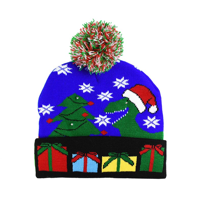 Julehuer beanie sweater led lys strik hue julepynt natal elg hue lys op strikket hue til børn: B02