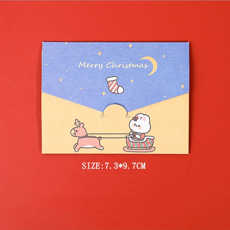6pcs Christmas series greeting card blessing envelope diy folding message Santa Bunny Elk Gingerbread Man Girl Snowman: Christmas bunny elk