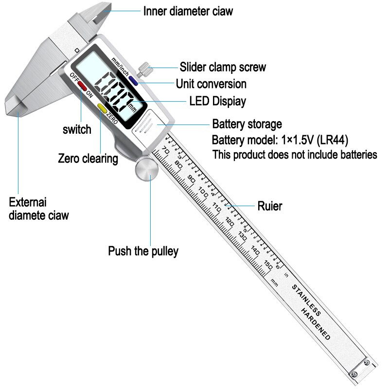 6 inch 0-150mm stainless steel electronic digital vernier caliper measuring accuracy micrometer