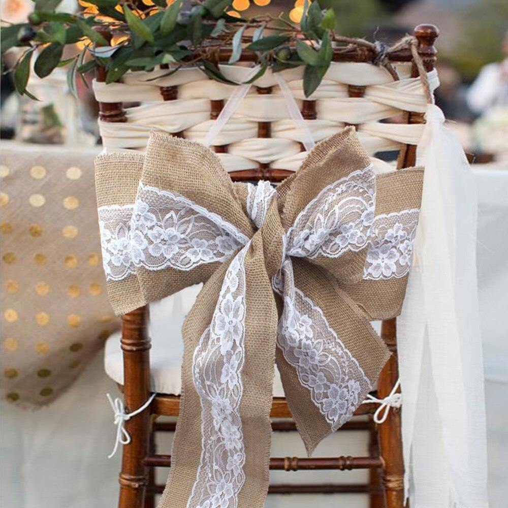 OurWarm Lace Burlap Chair Sashes Wedding Decorations Rustic Chair Cover DIY Crafts Natural Hessian Home Party Supplies