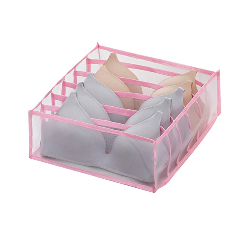 Opvouwbare Ondergoed Opbergdoos Met 6/7/11 Compartimenten Nylon Divider Doos Sokken Bra Underpants Garderobe Drawer Closet Organizer #: pink 6grids