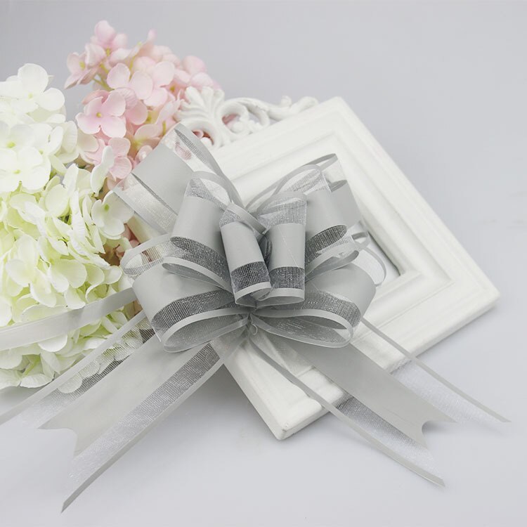 Plain Snow Yarn Garland Streamers Ribbon Flowers Packaging Bundled Wedding Car Door Hand Streamers Wedding Decoration: silver grey 10pieces