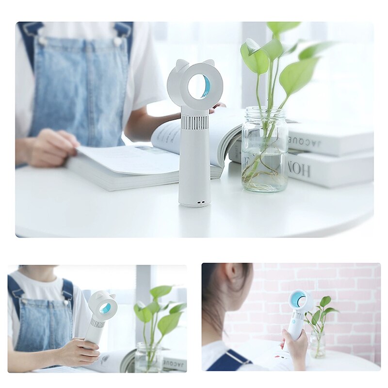 Mini Bladeless Fan Portable Hand held Cute Cat USB Rechargeable Cooling Fans 2000mAh Mute for Home Outdoor Ventilador Cooler
