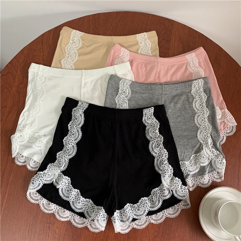 FUFUCAILLM-pantalones cortos de seguridad para mujer, pantalón adelgazante con dobladillo de encaje, cintura alta, antisnooping, ropa de verano para el hogar