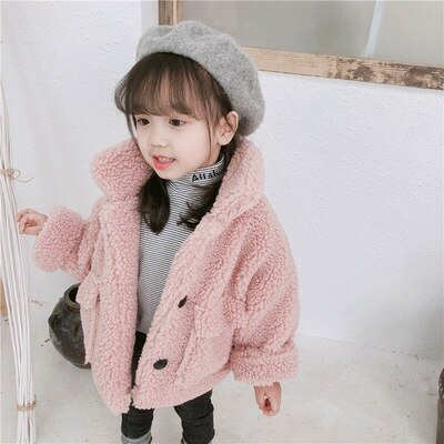Little Girls clothes winter coats thickening warm outerwears berber Fleece female children jackets loose outerwears: Pink / 8