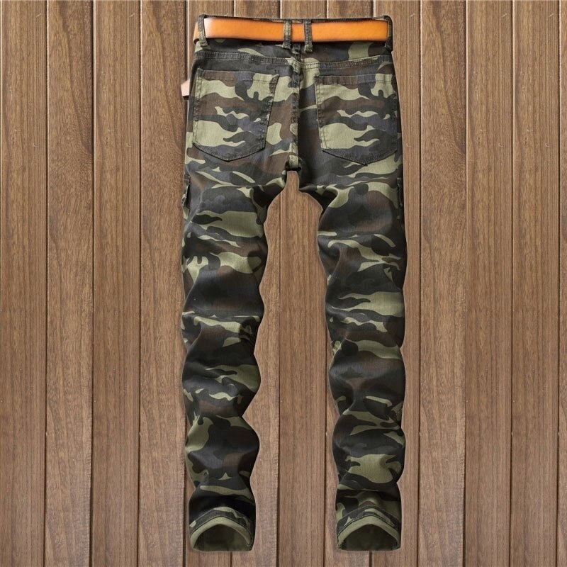 Heren Straight Leg Jeans - Casual Plaid Biker Broek met Ritssluiting - Katoen Middelzwaar