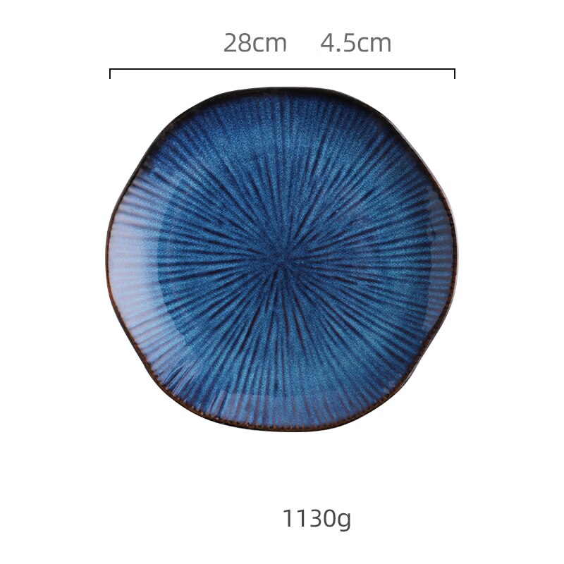 Blue Color Ceramic Tableware Home Flat Plate Deep Steak Dish Breakfast Dinner Plate Big Bowl Dinnerware Set Dish SetDinnerware