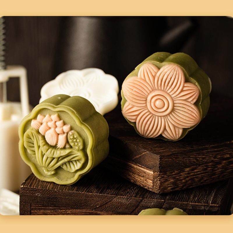 50g Mooncake Barrel Mold with 4/6 Flower Stamp Hand Press Moon Cake Pastry Mould