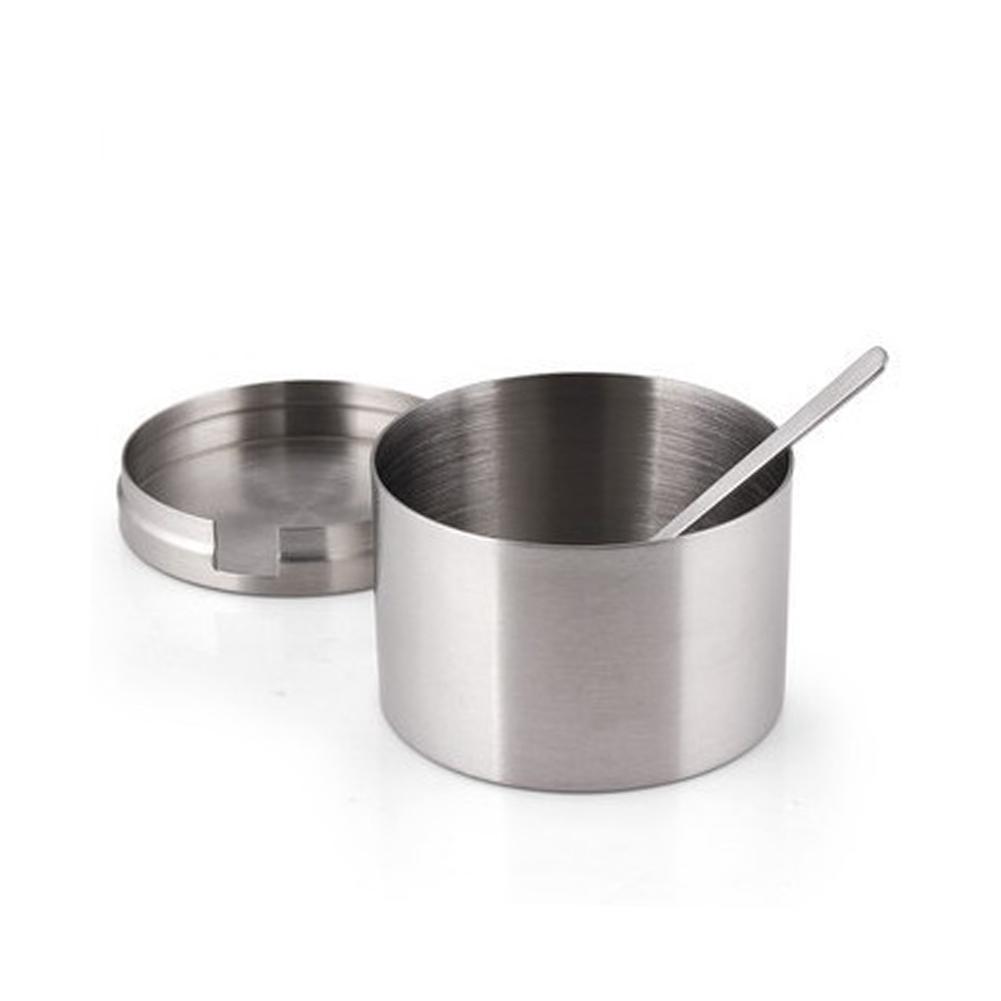 304 Stainless Steel Seasoning Jar Cylindrical Salt Sugar Cans With Spoon Kitchen Utensils Spice Box Supplies
