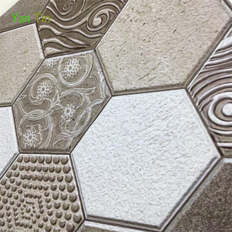 3D Tricolor Emboss Pattern Retro Tiles Wall Sticker Kitchen Shower Room Bedroom Waist Line Tile Wall Decals Removable Art Mural