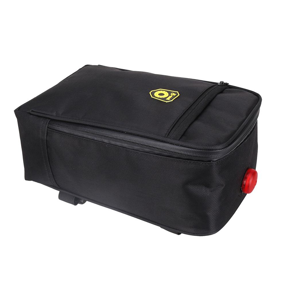 Bicycle Front Storage Bag Zipper Rack Bag Two Compartments Pannier Trunk Bag with Taillight Motorcycle Bike Accessories: Black 1