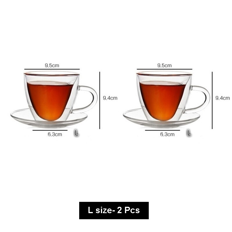 Sett  of 2/4/ 6 hjerteformede gjennomsiktig glasskopp melkekopp 2 str: L -2 stk