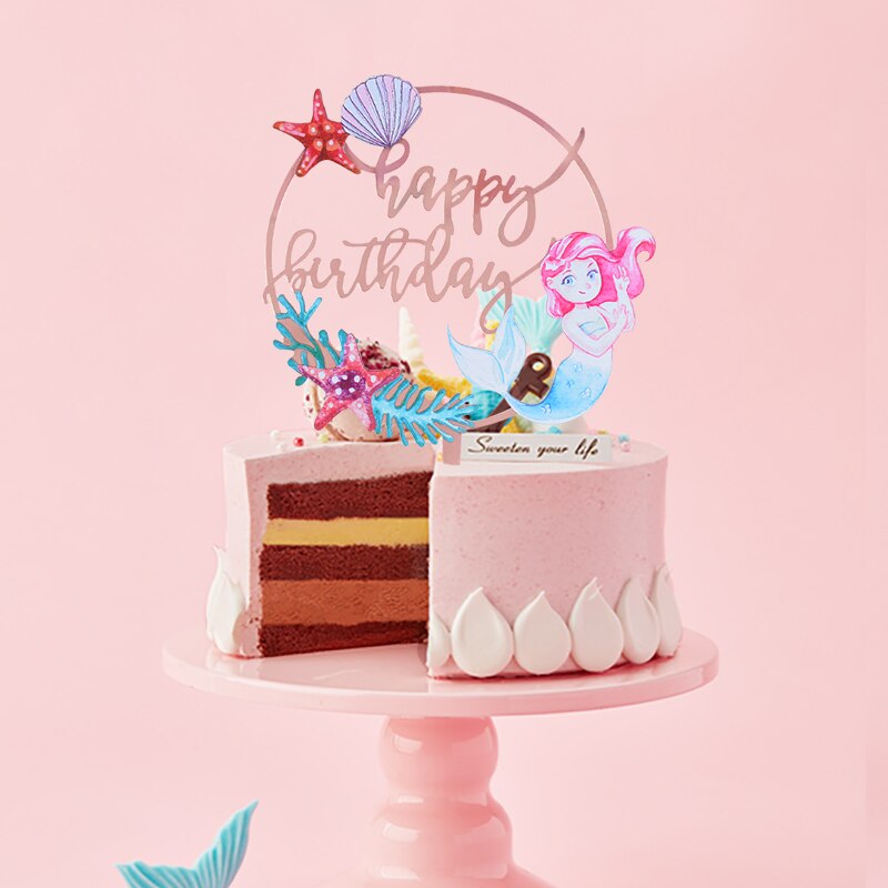 Mermaid Birthday Cake Topper Acrylic Cake Topper Mermaid Theme Birthday Party Cake Dessert Decorations Baby Shower Supplies