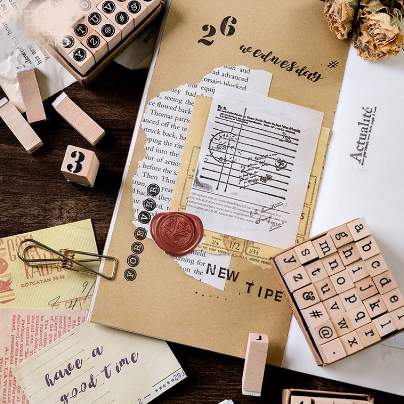 Arabische Cijfers Vintage Schrijfmachine Letters Van Alfabet Houten Stempel Set Hobby Diy Craft 9 Patronen Beschikbaar