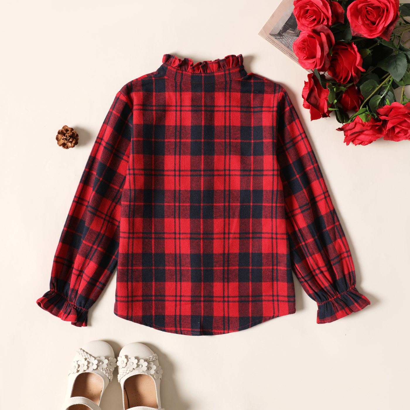 Camicia a maniche lunghe con bottoni scozzesi in cotone 100% cotone PatPat Kid Girl