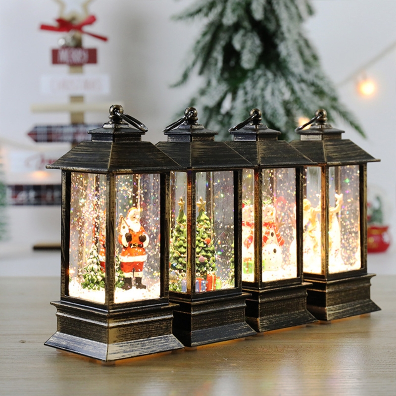 Kerst Sneeuwbol Lantern Battery Operated Led Light Water Glinsterende Santa Sneeuwpop Opknoping Nachtlampje Thuis Ornament