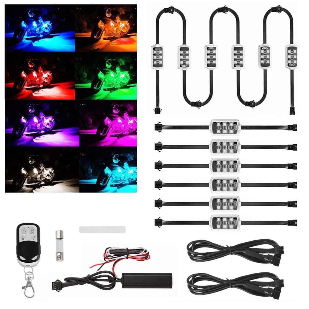 1 ensemble 12 pièces Moto lumière LED RGB néon Scooter accessoires sans fil à distance étanche Moto atmosphère bande lumineuse Kit de lampe
