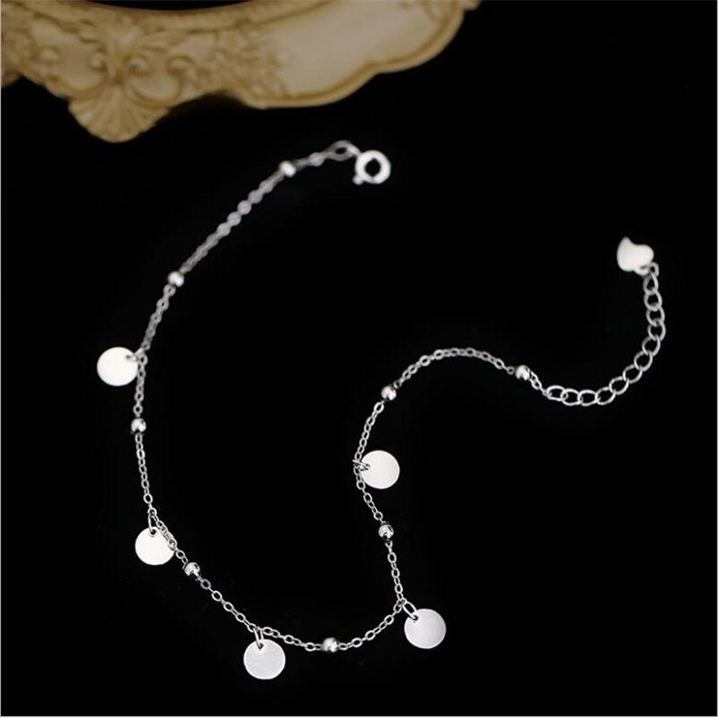 Runde Pailletten Fußkettchen Weiblichen Schmuck Jahrgang Silber 925 Sterling Fußkettchen Mädchen Party Zubehör Dame Fuß Fußkettchen Bijou