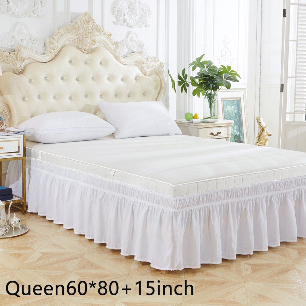 Drie Zijden Geen Oppervlak Bruiloft Elastische Ruches Solid Home Decoratie Cover Bed Rok Slaapkamer Hotel Twin Queen Wrap Rond: WHITE