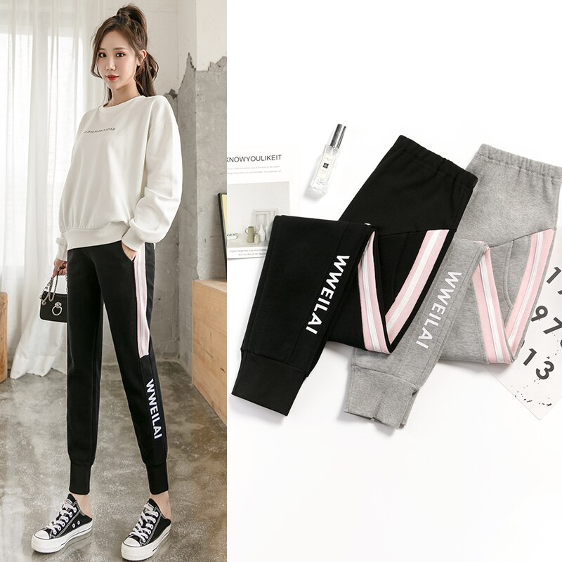 828# Autumn Chic Ins Maternity Sweatpants Sports Casual Cotton Pants Clothes for Pregnant Women Pregnancy Elastic Waist Belly