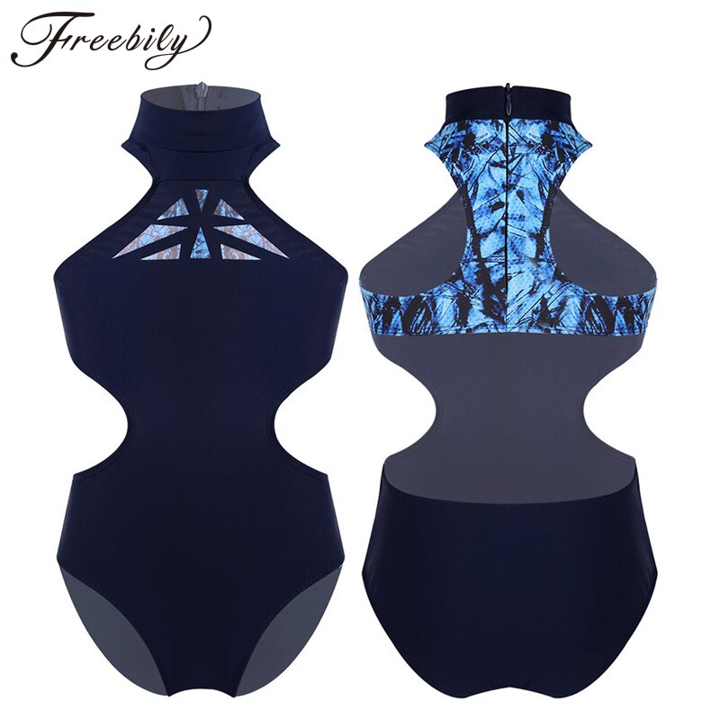 Kids Girls Sleeveless Leotard for Ballet Dance Mock Neck Cutouts Waist Racer Back with Zipper Gymnastics One-piece Jumpsuit