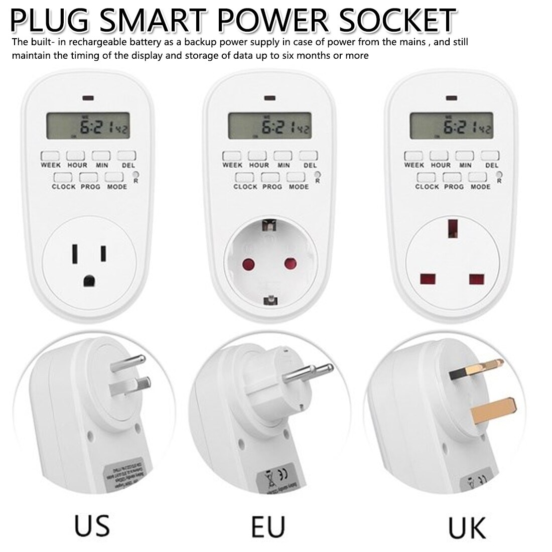 Adjustable Digital Timer Switch Energy Saving Smart Power Socket Programmable Setting Clock 7 Day Programmable EU/US/UK Plug