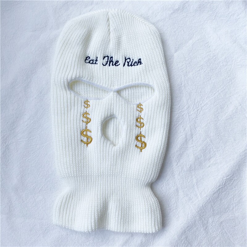 Masque en tricot avec lettres brodées, cagoule 3 trous, chapeaux, de personnalité de fête, Ski unisexe, cyclisme, bonnets de sport au