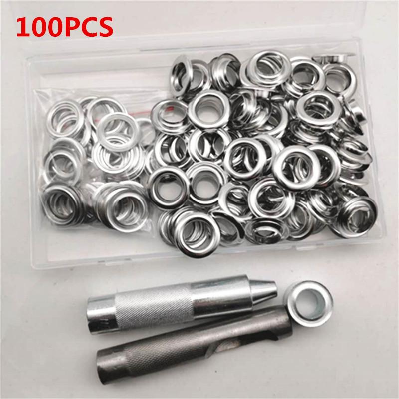 100 zestawów 14mm średnica wewnętrzna miedzi oczko podkładka metal srebrny 3 sztuka zestaw tłoczenia skórzane narzędzia rzemieślnicze i schowek