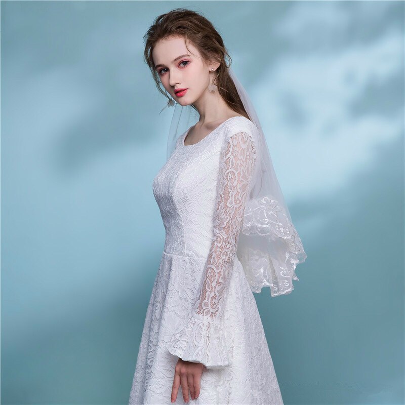 in Stock Weiß Elfenbein rot Braut- Schleier Elfenbein Spitze kurz Ellbogen Hochzeit Schleier Appliques lang Dom Braut Schleier 1.5M 3M