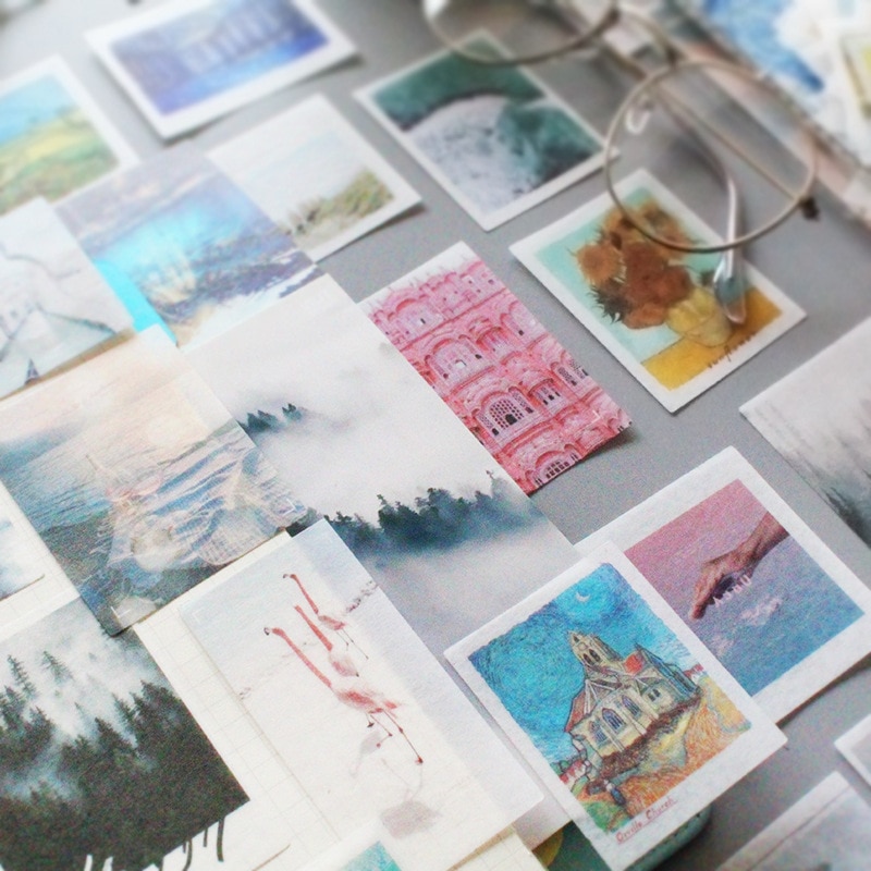 50 stuks/partij postmoderne scrapbooking stickers papier sticker vlokken stationaire kantoorbenodigdheden kunstbenodigdheden