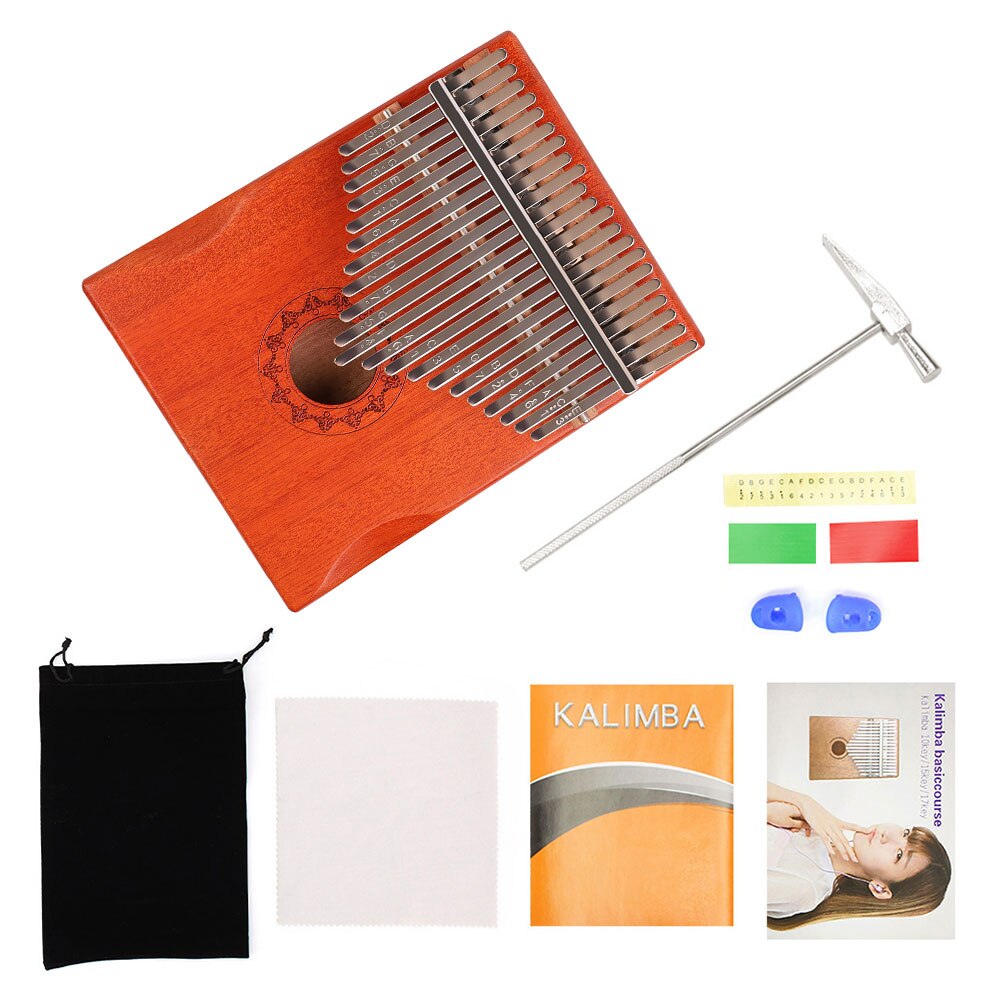 Kalimba Mbira-Piano de madera portátil de 21 teclas, con bolsa de transporte, martillo de afinación, paño de limpieza, pegatinas protectoras para dedos: Default Title