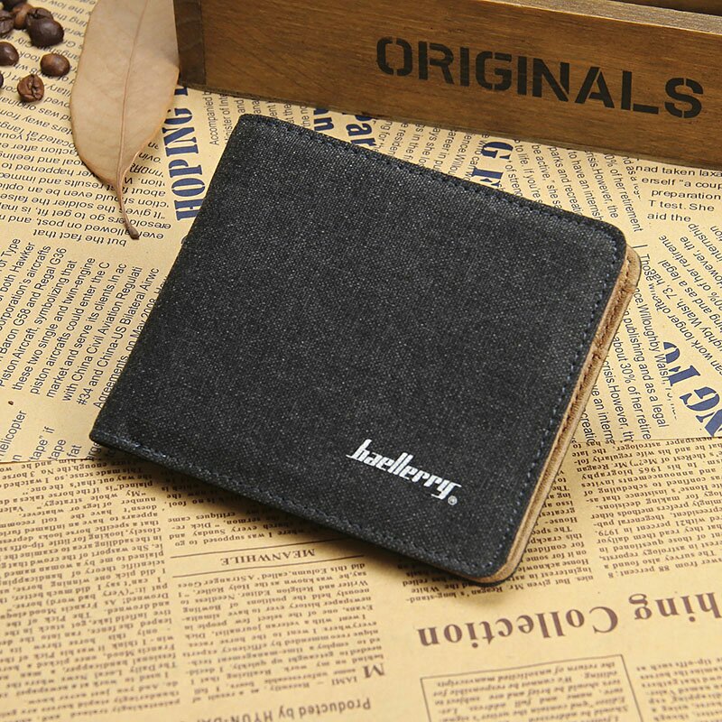 Men Wallets Soft Linen Wallet Casual Short Style 3 Colors Credit Card Holder Purse: Black