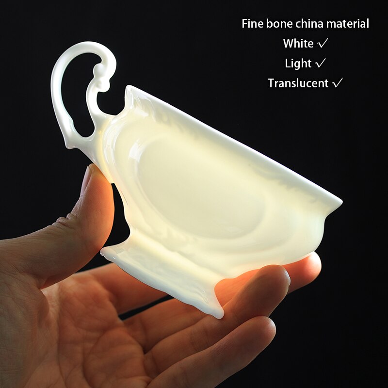 Carved bone china coffee cup dish Spoon Set 180ml simple ceramic tea cup simple white porcelain cup tea boat