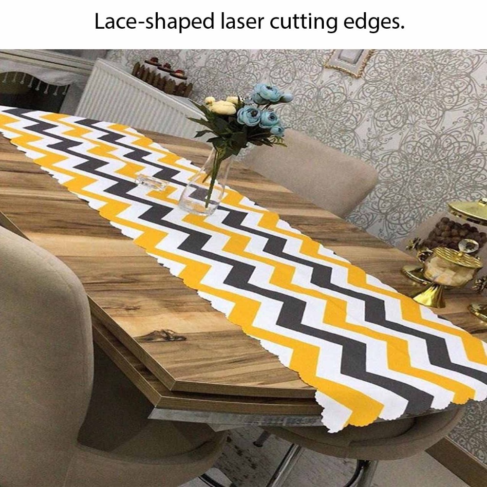 Else Gray White Yellow Line Stripes Geometrics 3d Print Pattern Modern Table Runner for Kitchen Dining Room Tablecloth