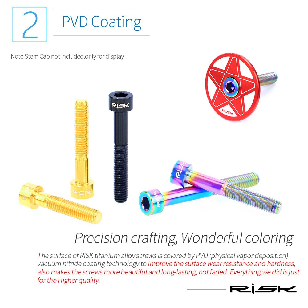 RISK Titanium Bolts Allen Key MTB Road Bike Taper Head Screw Bicycle Headset Cap Fixing Bolts Rainbow Gold M6 x 30 35 40 50mm