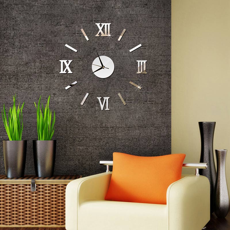Large DIY Wall Clock Acrylic Mirror Stickers Roman Number Clocks for Living Room Home Office Decor SMD66