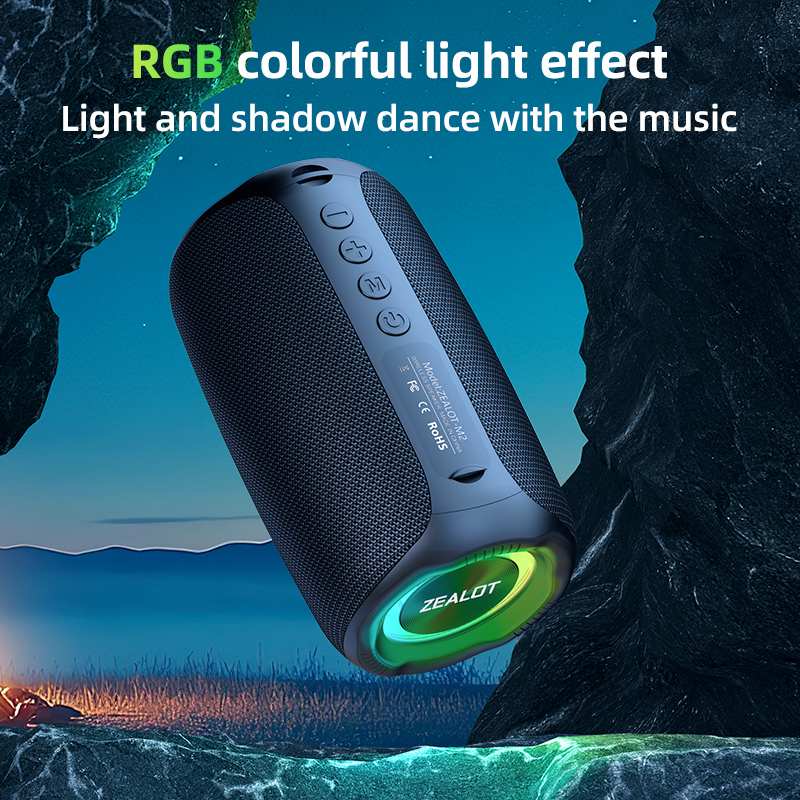 Zealot -m2 portable bluetooth speaker, ipx5 waterproof, 360 ° wireless speaker, tws stereo pairing, , 10 hours playtime for camping, hiking