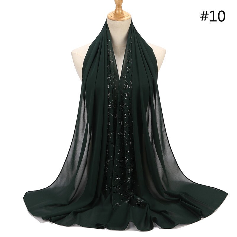 Vrouwen Rhinestone Chiffon Effen Kleur Moslim Hoofd Sjaal Sjaals En Wraps Pashmina Bandana Vrouwelijke Foulard Hijab Winkels: 10