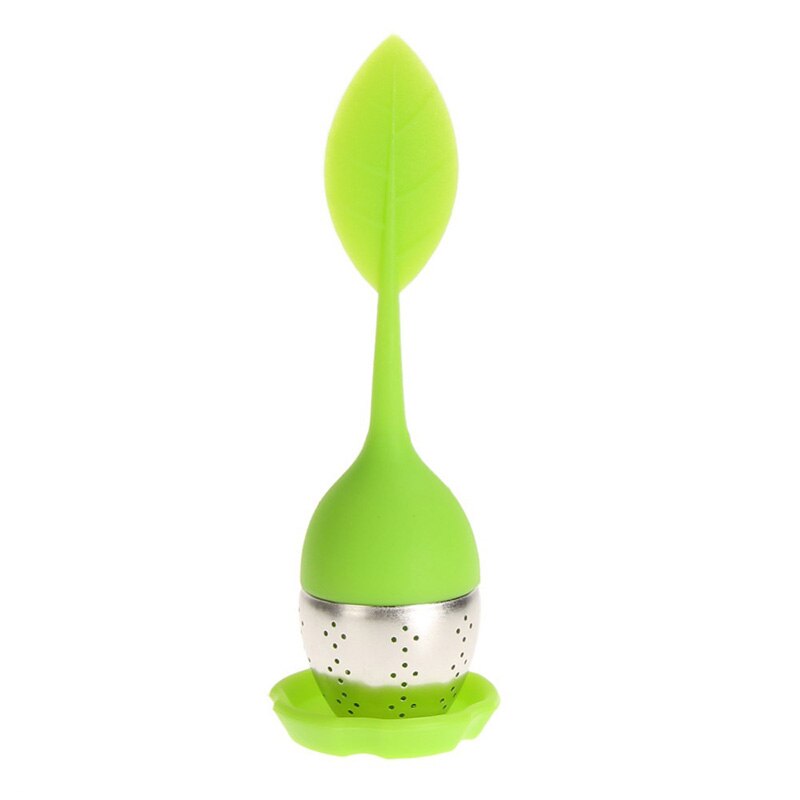 Infusor de té de silicona, filtro de té reutilizable, 6 colores, hojas dulces con bandeja de gota, Bola de té, herramienta de té de filtro de especias de hierbas, 1 Uds.: Green